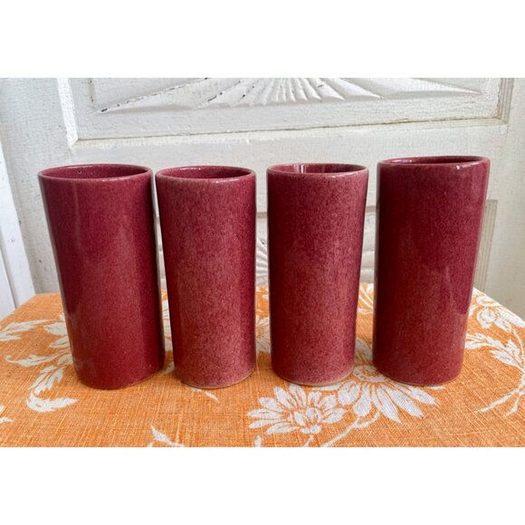 Vintage MCM Dryden Art Pottery Tumbler Glasses set of 4 Rose Mauve - Picture 8 of 8